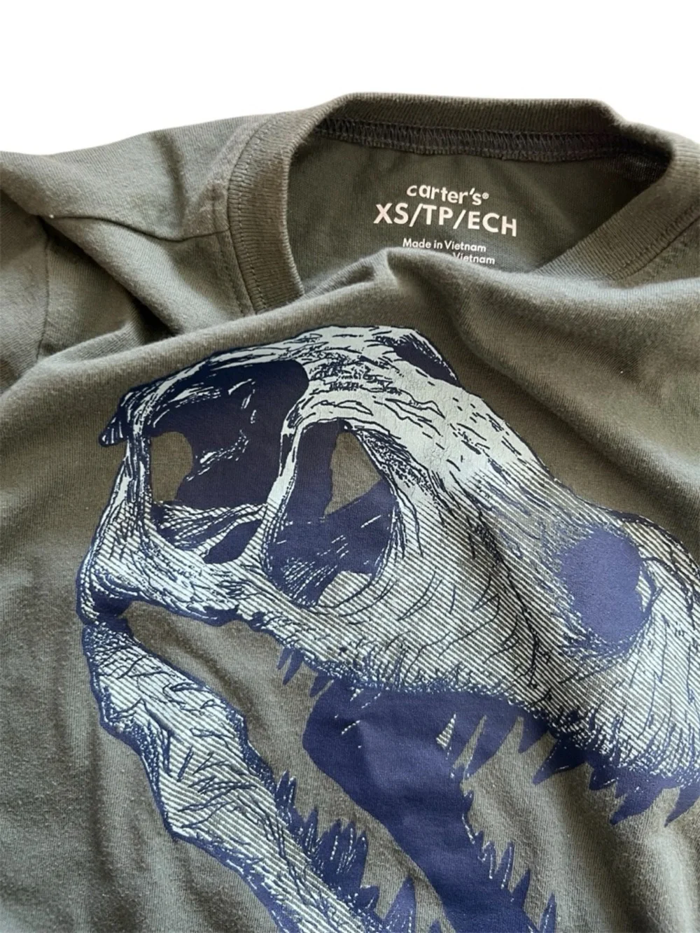 Carter’s Boys Green Long Sleeve T-Rex Skeleton Tshirt | XSmall